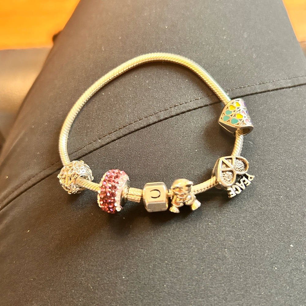 Chamilia Sterling Silver Charm Bracelet with Pink and Silver Accents